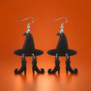‼️$7‼️Halloween Evil Witch's Hat Boots Design Black Dangle Earrings